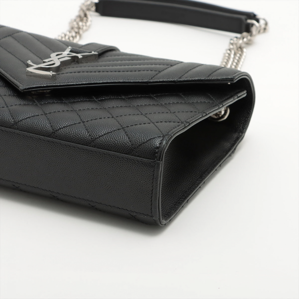 Saint Laurent Envelope Medium Quilted Embossed Leather Shoulde Bag Black
