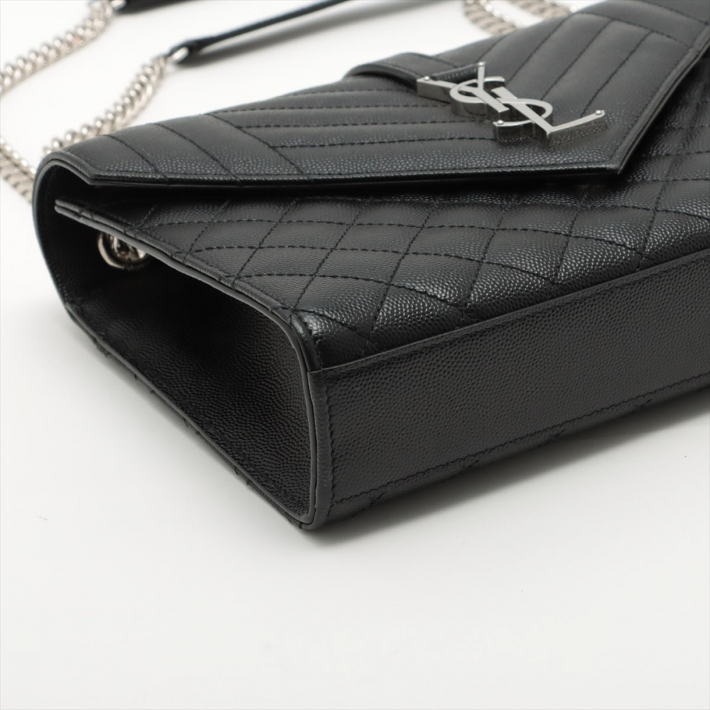 Saint Laurent Envelope Medium Quilted Embossed Leather Shoulde Bag Black