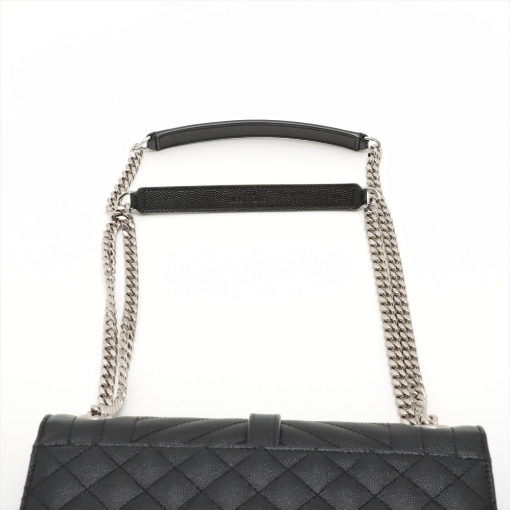 Saint Laurent Envelope Medium Quilted Embossed Leather Shoulde Bag Black