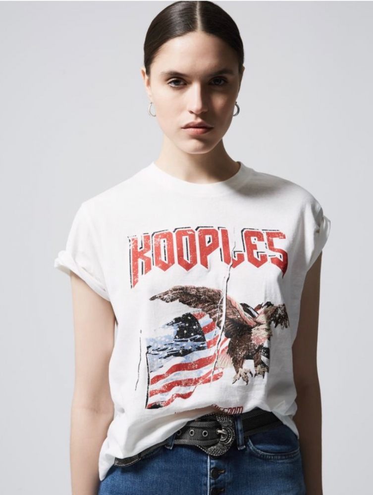 The Kooples T-SHIRT AUS ROCKIGER BAUMWOLLE WEISS MIT ADLER-PRINT