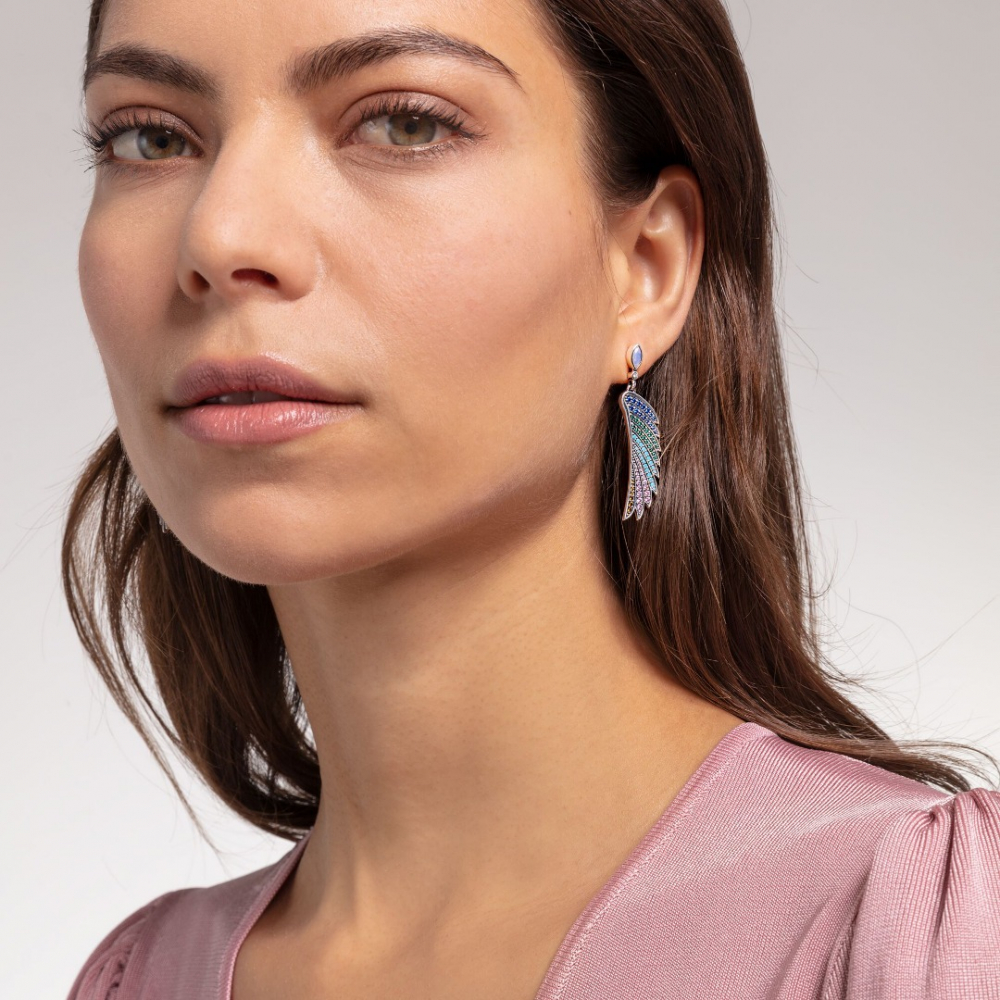 Thomas Sabo Colorful Hummingbird Wings Silver Earings