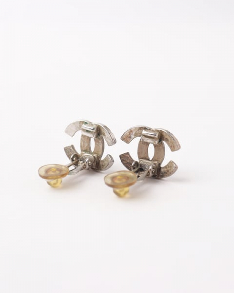 Chanel Cc Silver Clip-on Earrings