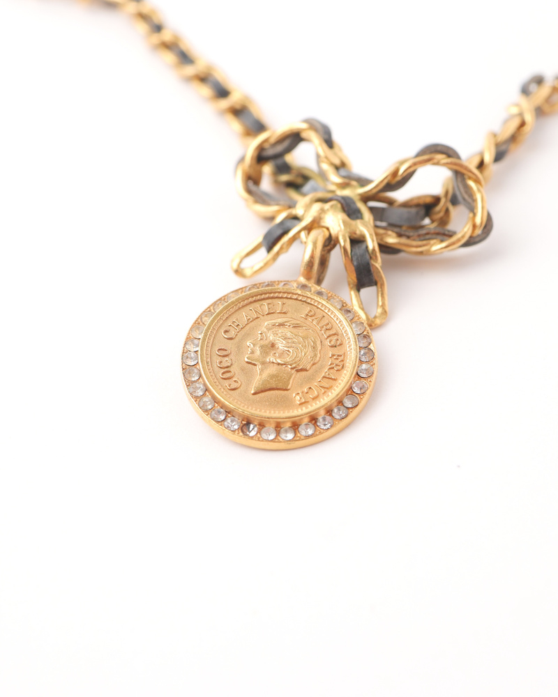 Chanel Ribbon Coco Leather Chain Choker