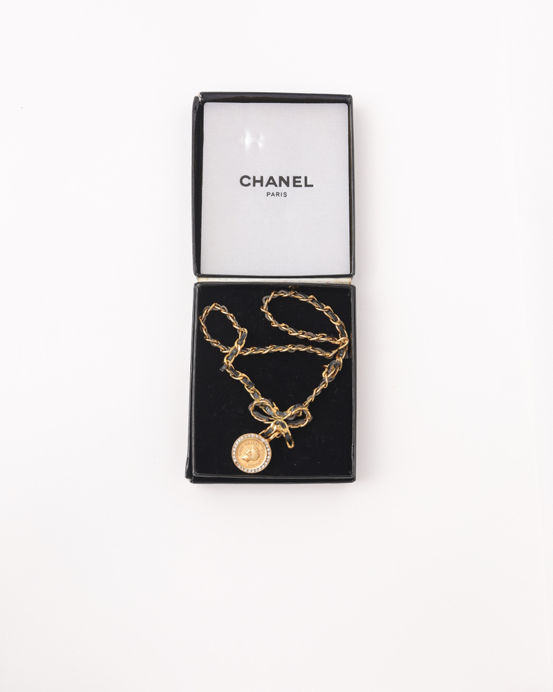 Chanel Ribbon Coco Leather Chain Choker