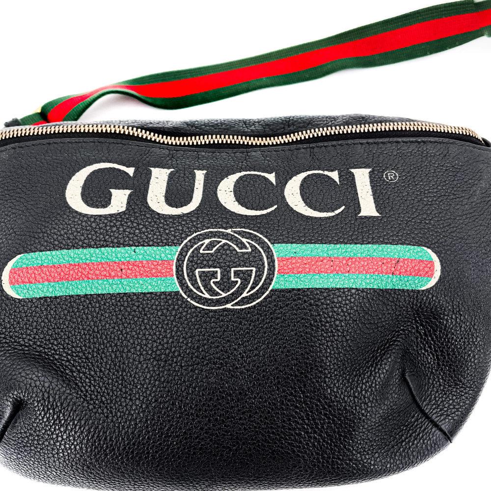 Gucci Grained Leather Print Belt Bag Black