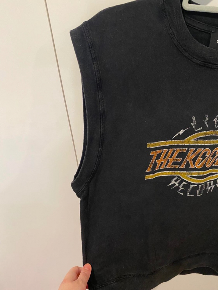 The Kooples BLACK WASHED COTTON SLEEVELESS T-SHIRT DESIGN