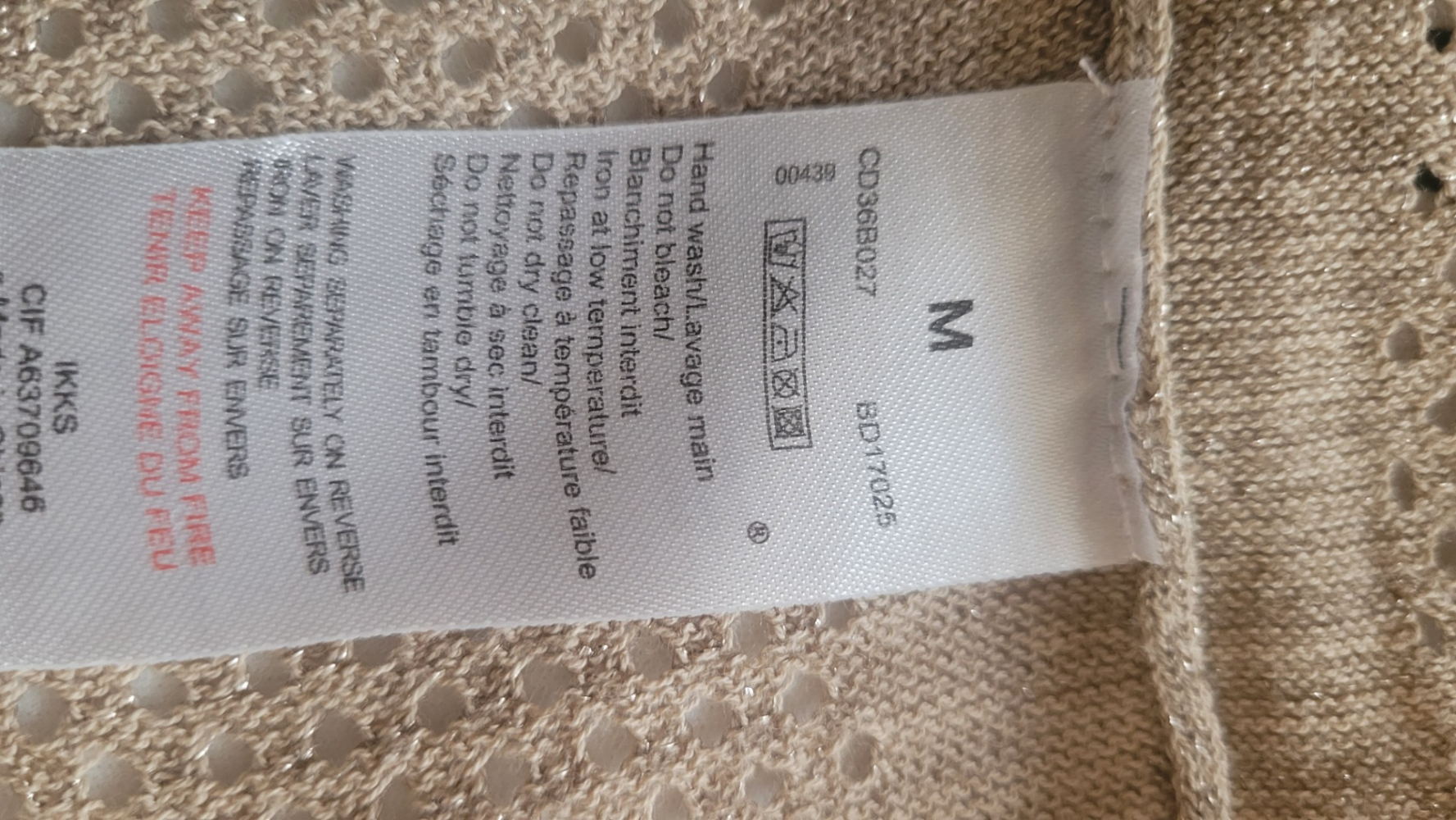 Ikks Cardigan d’été en coton, avec zip, couleur sable irrisé, résille à petit trous très tendance, jamais porté