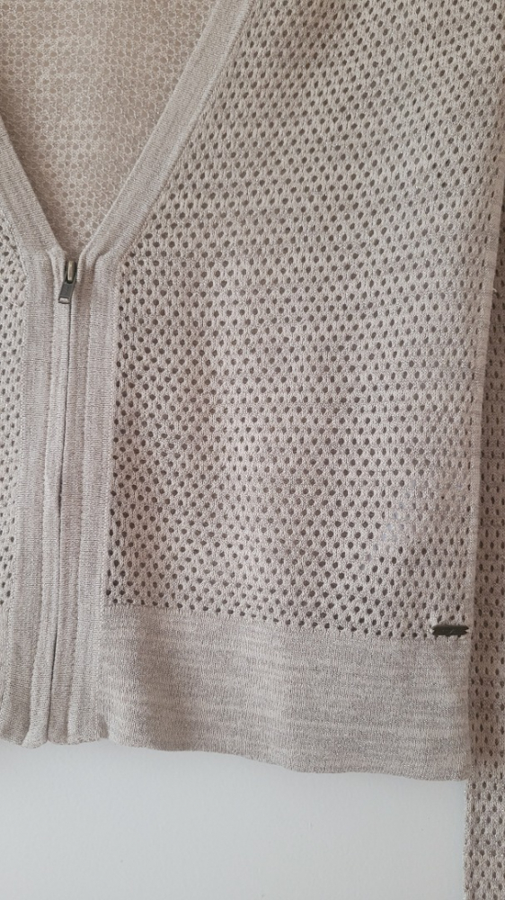 Ikks Cardigan d’été en coton, avec zip, couleur sable irrisé, résille à petit trous très tendance, jamais porté