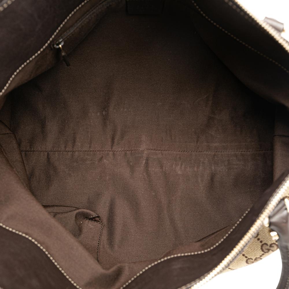 Gucci B Gucci Brown Beige Canvas Fabric GG Abbey D-Ring Tote Bag Italy