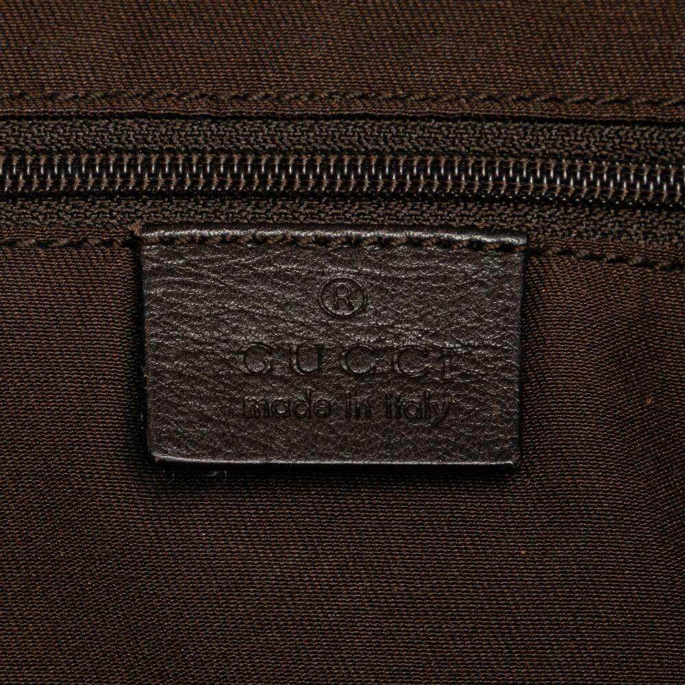 Gucci B Gucci Brown Beige Canvas Fabric GG Abbey D-Ring Tote Bag Italy