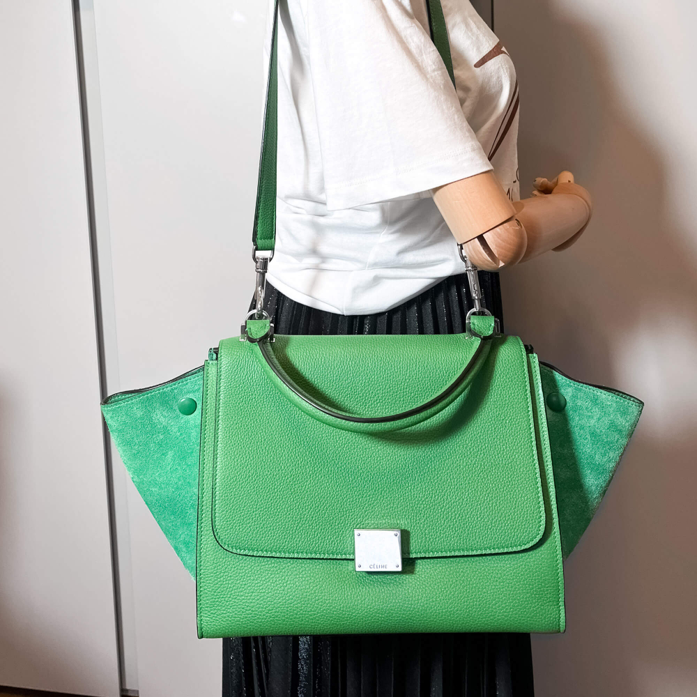 Celine Trapeze Small Leather & suede 2-Way Handbag Green