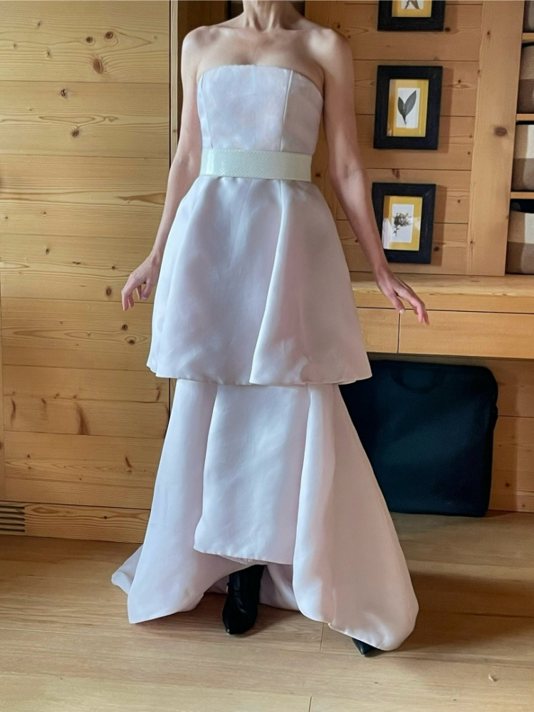 Christian Dior Robe en soie pâle avec traîne