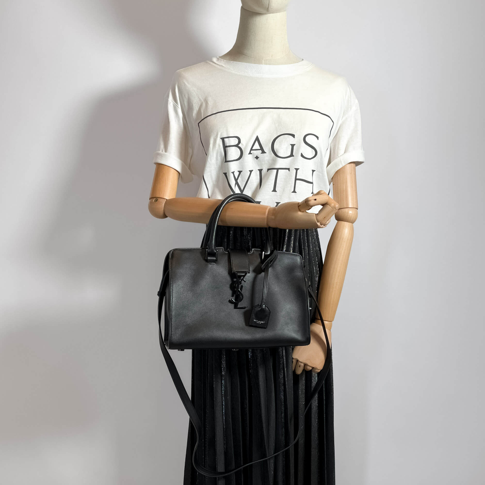 Saint Laurent Baby Cabas Leather 2-Ways Top-handle Bag Black