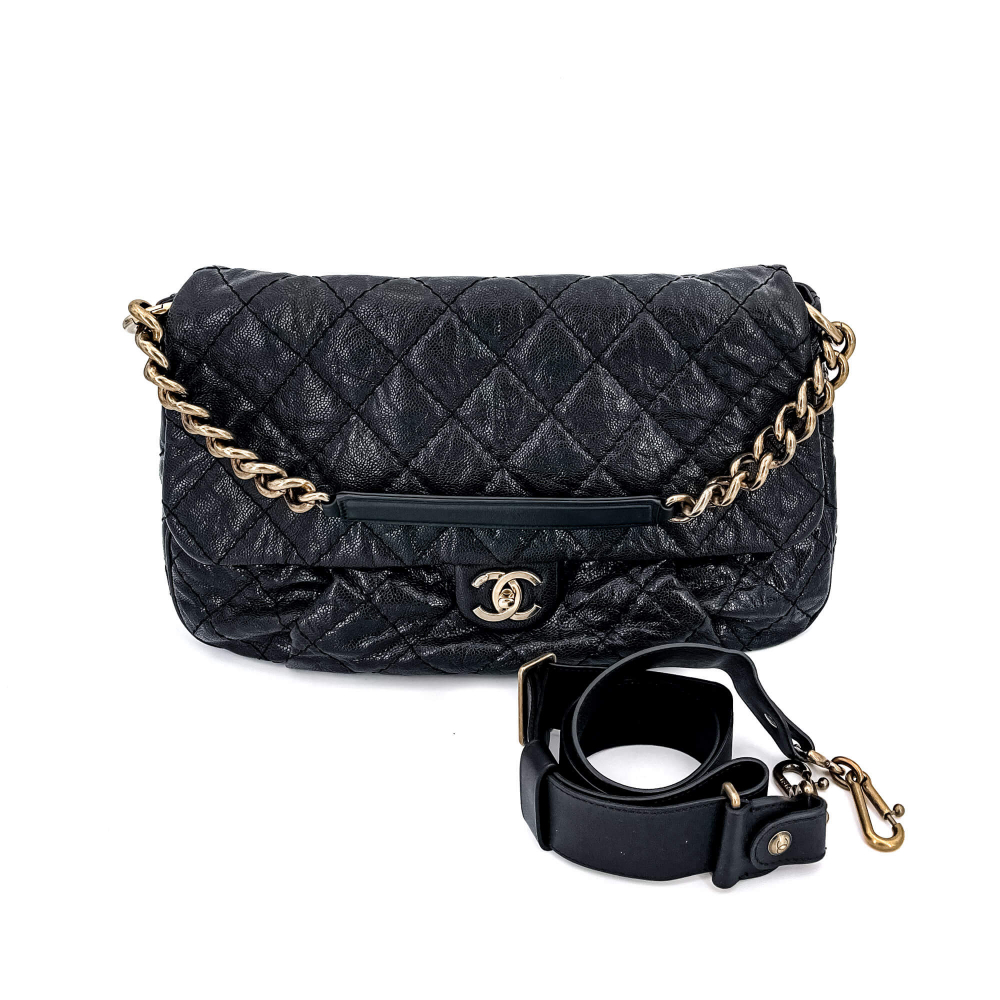 Chanel Jumbo Distressed Caviar Black Bag