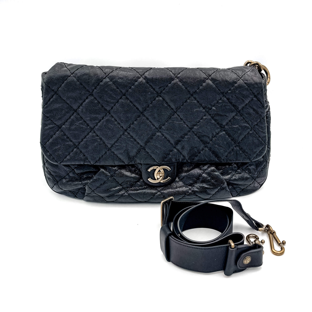 Chanel Jumbo Distressed Caviar Black Bag