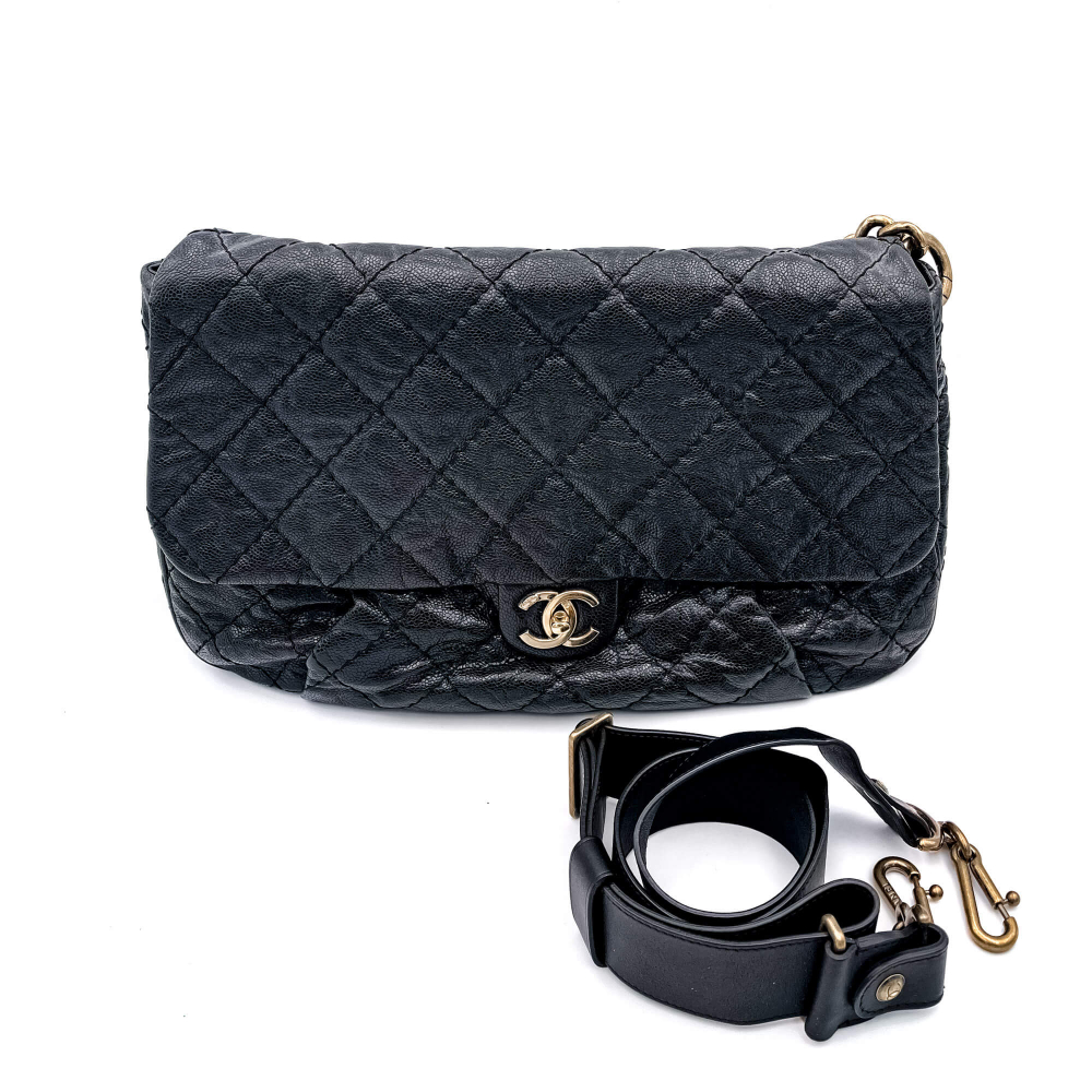 Chanel Jumbo Distressed Caviar Black Bag