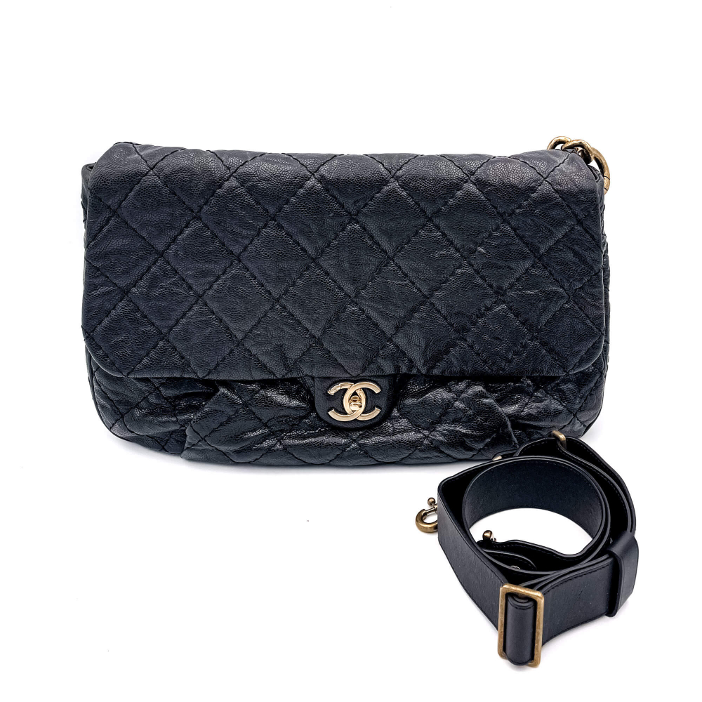 Chanel Jumbo Distressed Caviar Black Bag