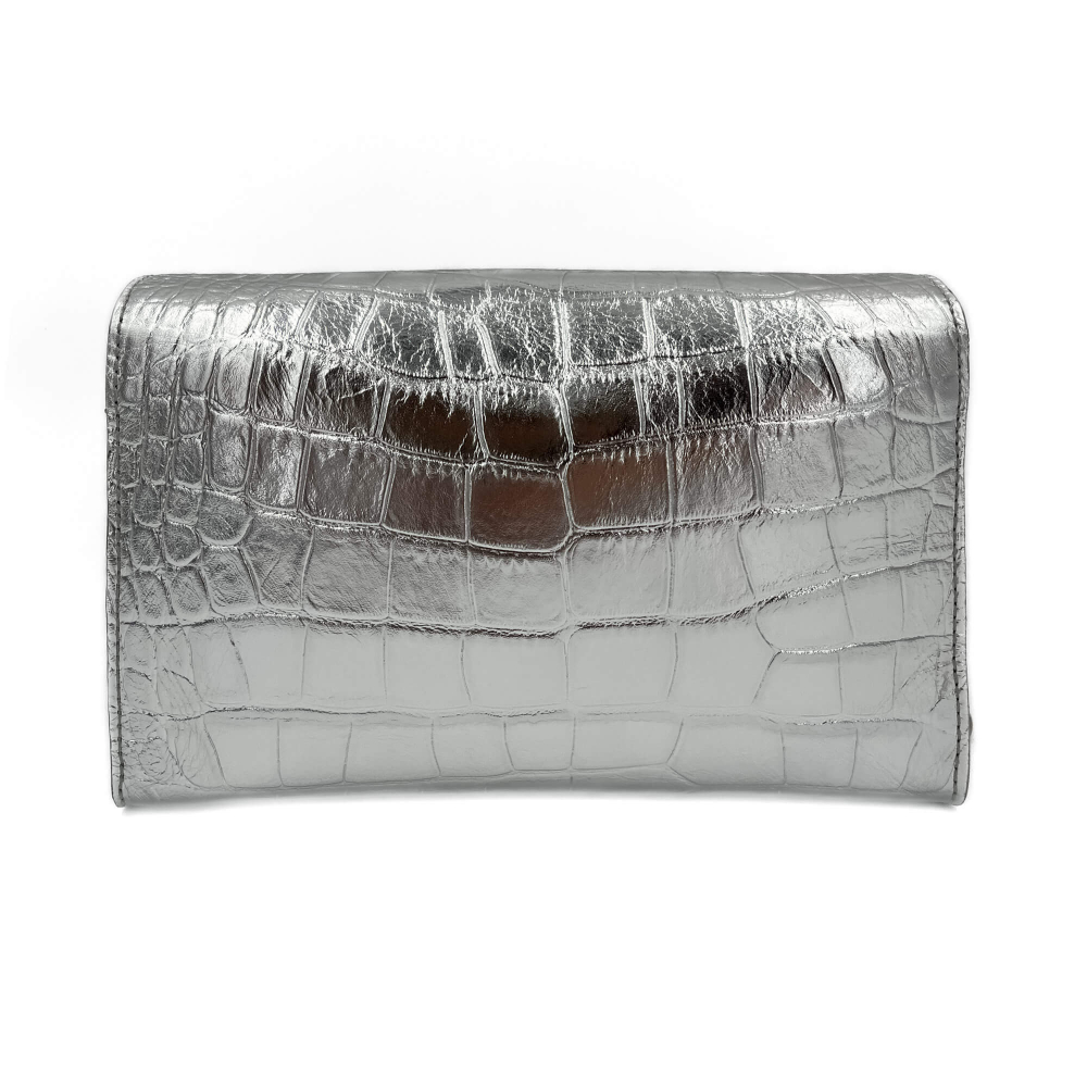 Philipp Plein Flap Clutch Small Calf Leather Leather 2-Ways Croco Print Silver