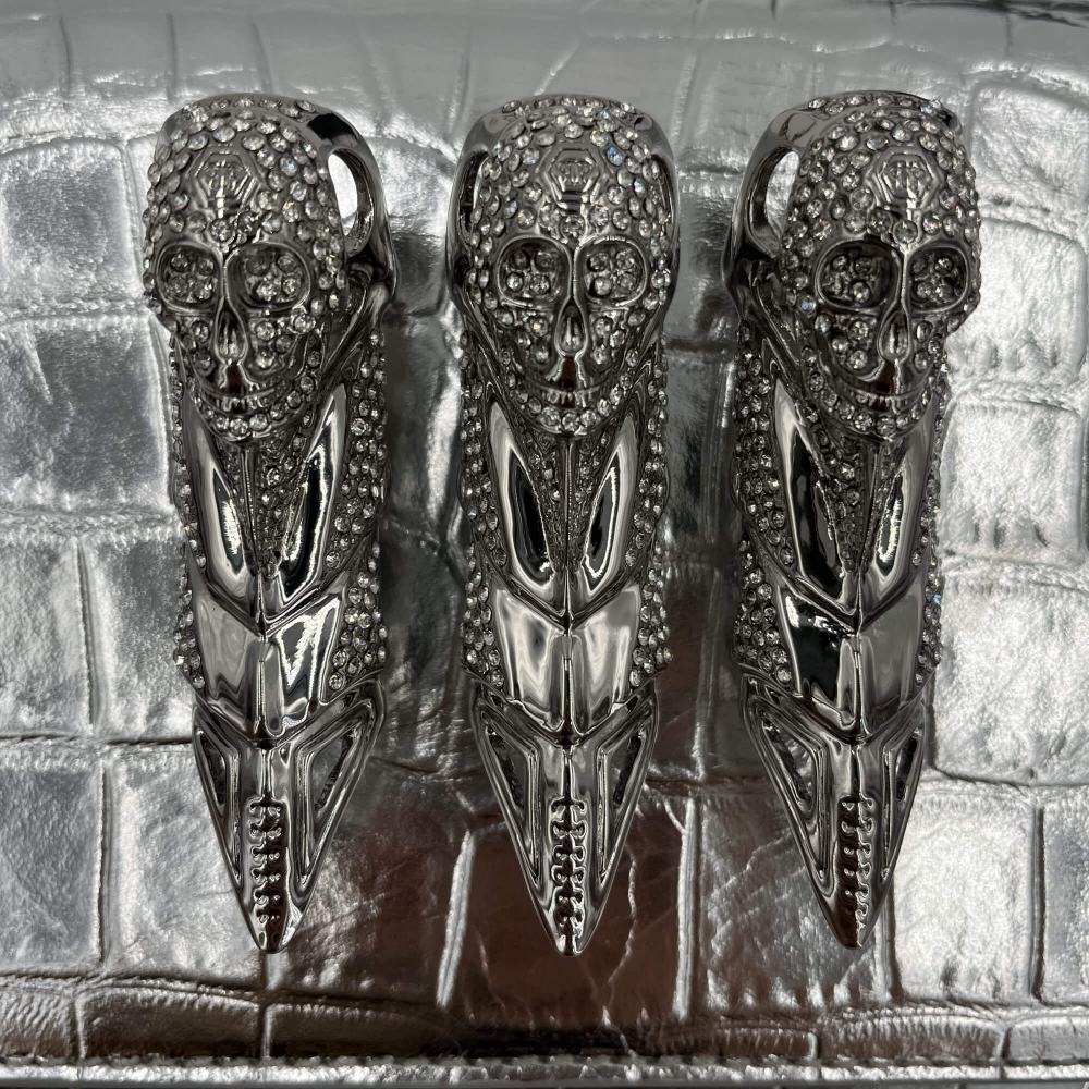 Philipp Plein Flap Clutch Small Calf Leather Leather 2-Ways Croco Print Silver