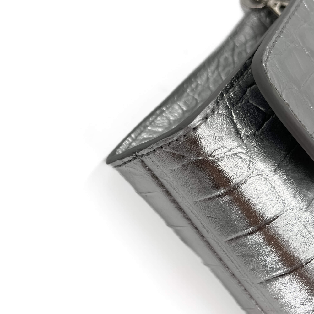 Philipp Plein Flap Clutch Small Calf Leather Leather 2-Ways Croco Print Silver