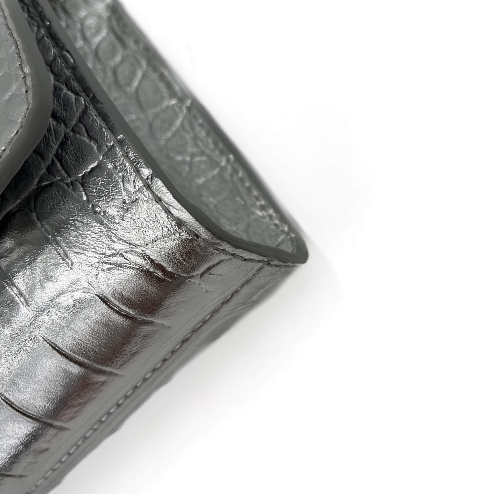 Philipp Plein Flap Clutch Small Calf Leather Leather 2-Ways Croco Print Silver