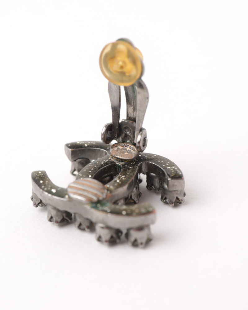 Chanel Cc Gunmetal Rhinestone Earrings