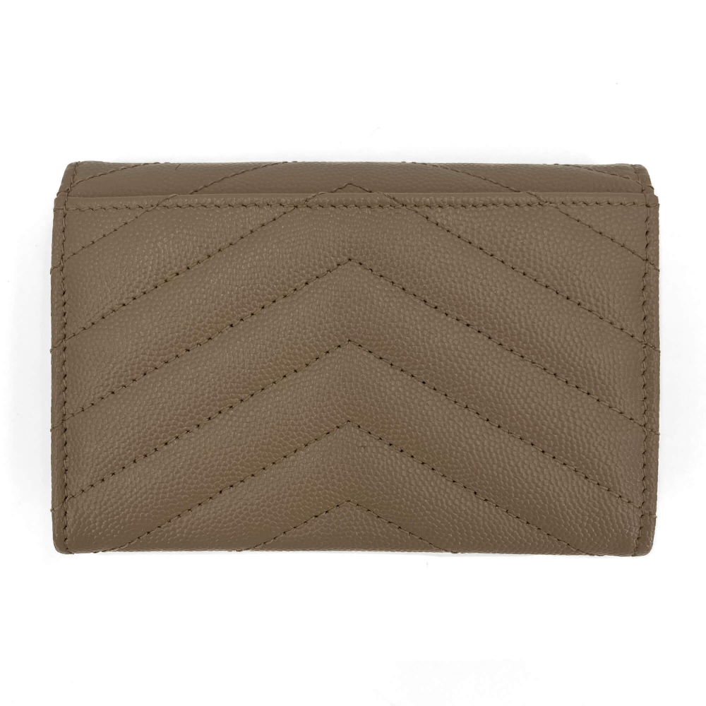 Saint Laurent Cassandre Small Chevron Quilted Lambskin Leather FLA Wallet Dusty Grey
