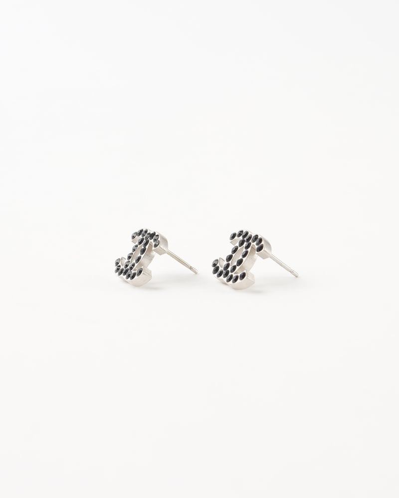 Chanel Cc Black Rhinestone Earrings