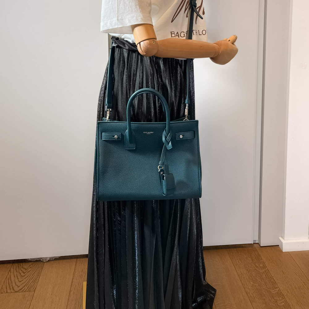 Saint Laurent Sac de Jour Baby Leather Dark Green 2-Way Tote