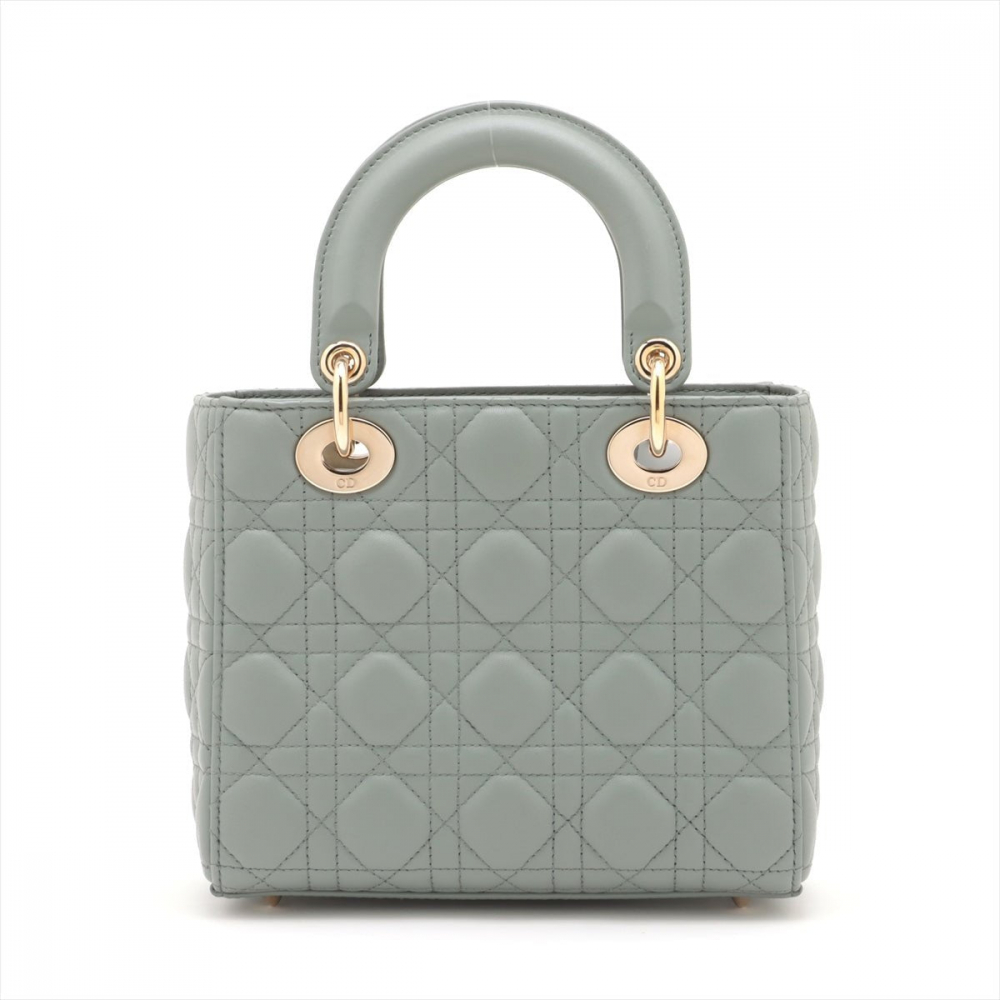 Christian Dior Lady Dior Small My ABCDior Cannage Lambskin Leather 2-Ways Tote Bag Grey