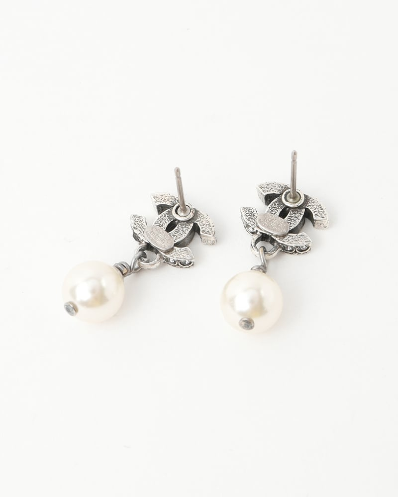 Chanel Cc Icon Series Rhinestones And Pearl Earrings