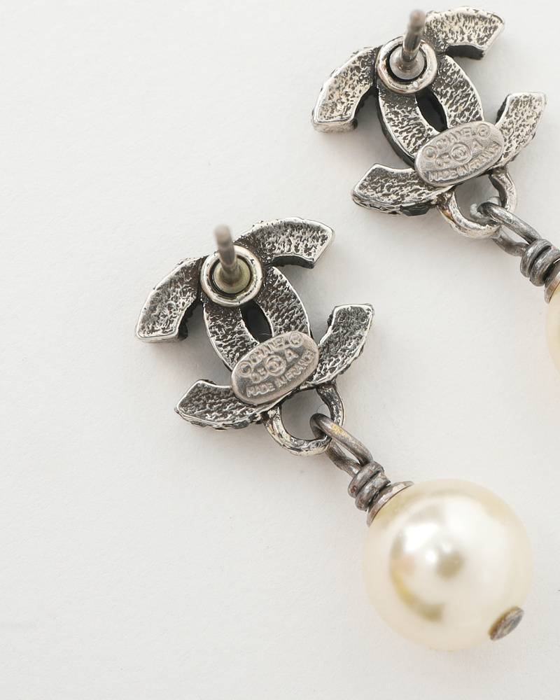 Chanel Cc Icon Series Rhinestones And Pearl Earrings