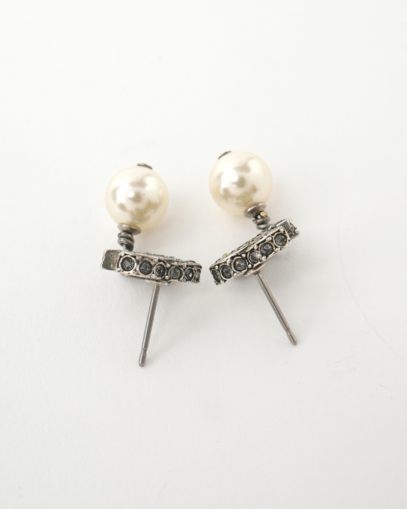 Chanel Cc Icon Series Rhinestones And Pearl Earrings