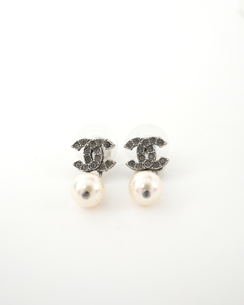 Chanel Cc Icon Series Rhinestones And Pearl Earrings
