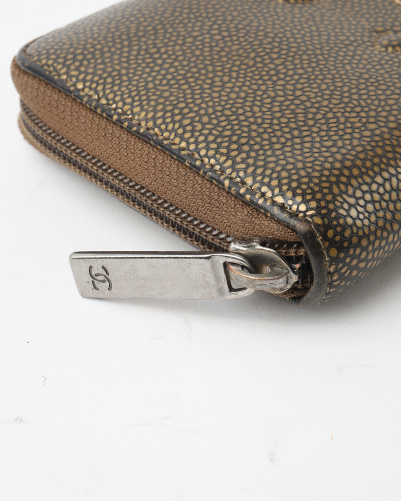 Chanel Cc Metallic Caviar Long Zip Around Wallet
