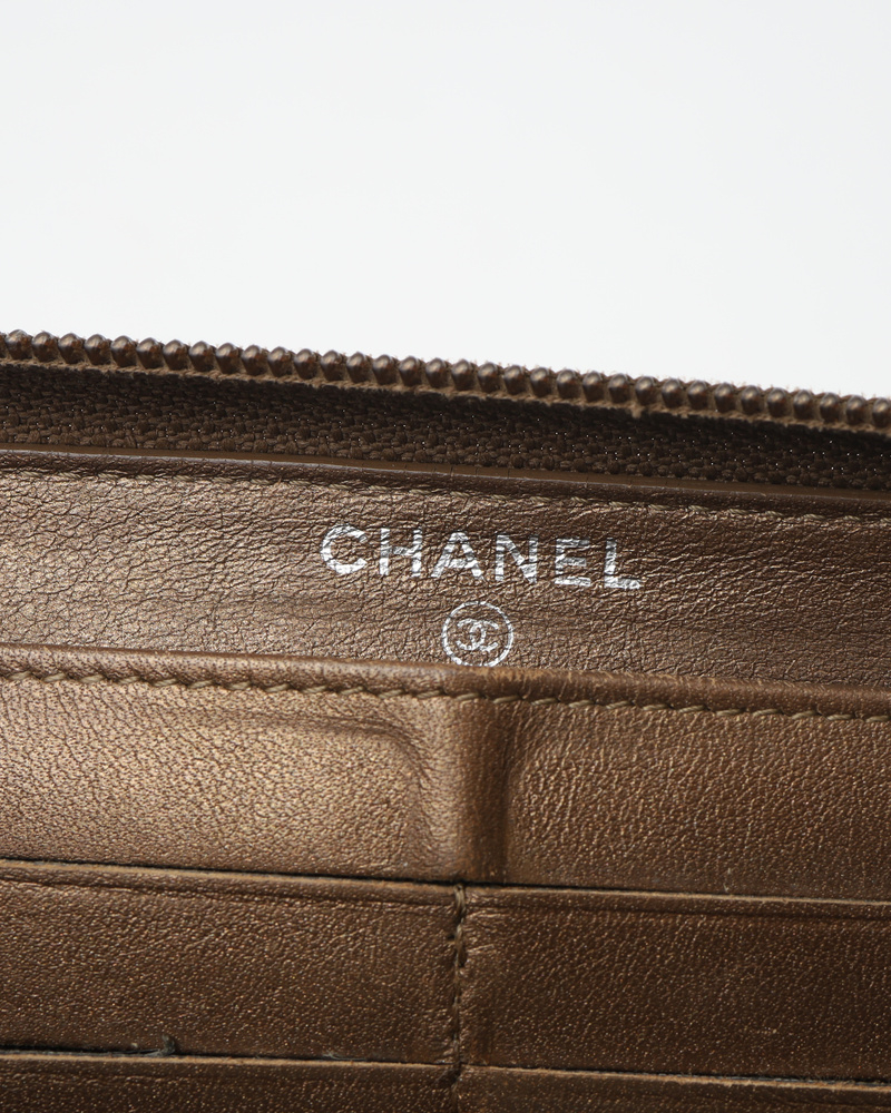 Chanel Cc Metallic Caviar Long Zip Around Wallet