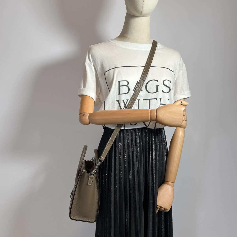 Celine Luggage Nano Drummed Calfskin Leather 2-Ways Tote Bag Grey