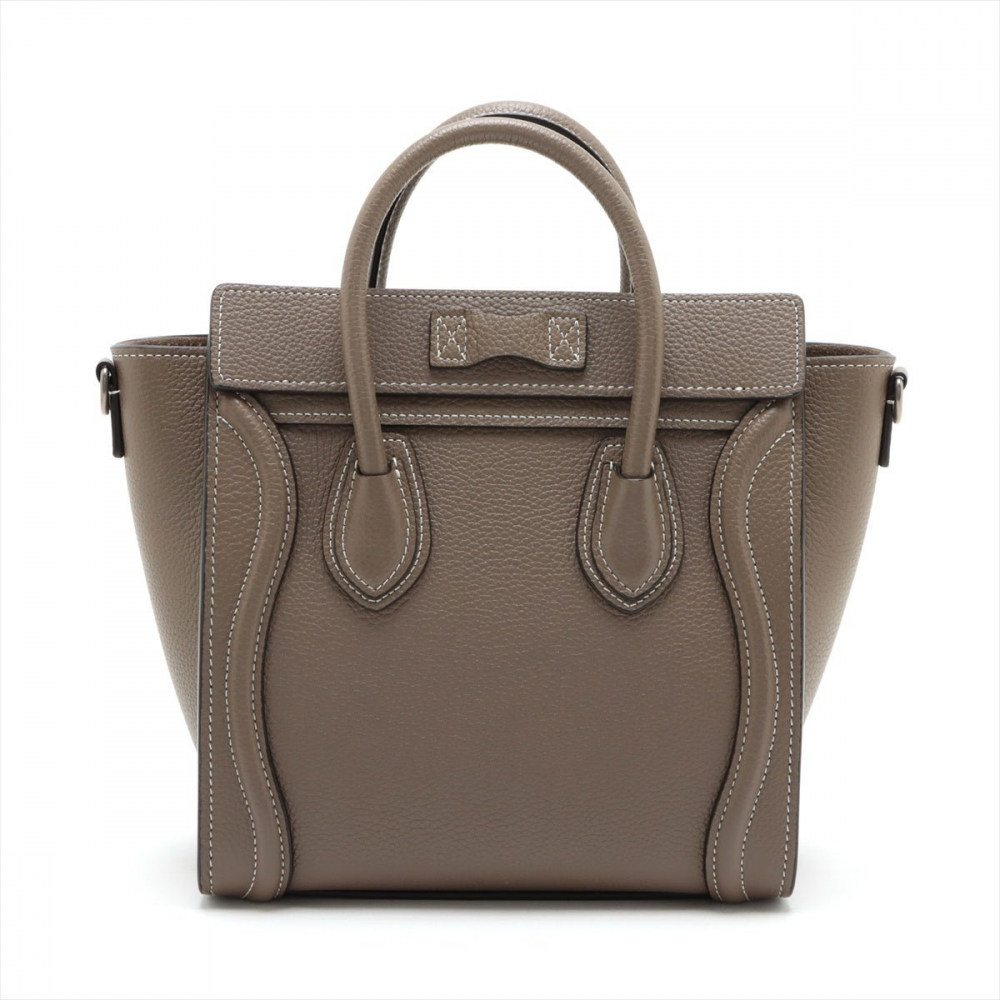Celine Luggage Nano Drummed Calfskin Leather 2-Ways Tote Bag Grey