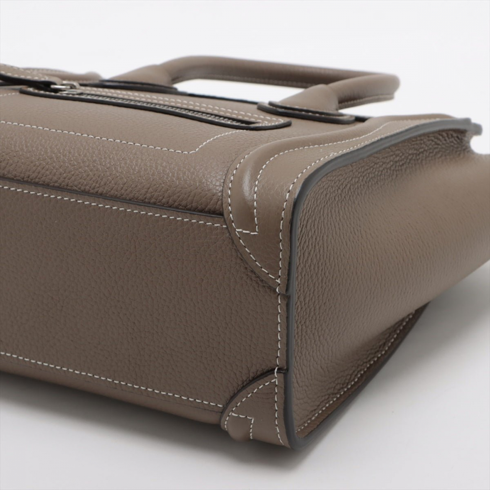 Celine Luggage Nano Drummed Calfskin Leather 2-Ways Tote Bag Grey