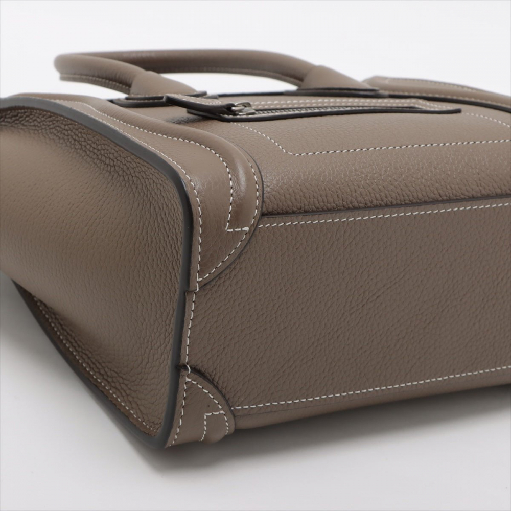 Celine Luggage Nano Drummed Calfskin Leather 2-Ways Tote Bag Grey