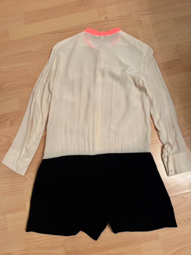 Maje Short Jumpsuit (black shorts with white shirt)