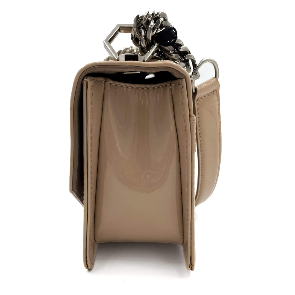 Philipp Plein Hexagon Medium Patent Leather 2-Ways Flap Bag Beige