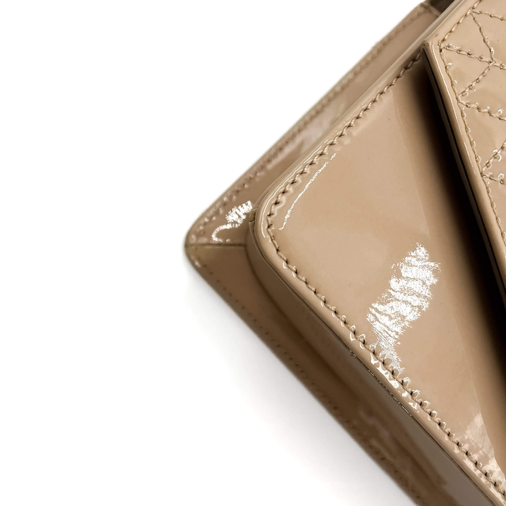 Philipp Plein Hexagon Medium Patent Leather 2-Ways Flap Bag Beige