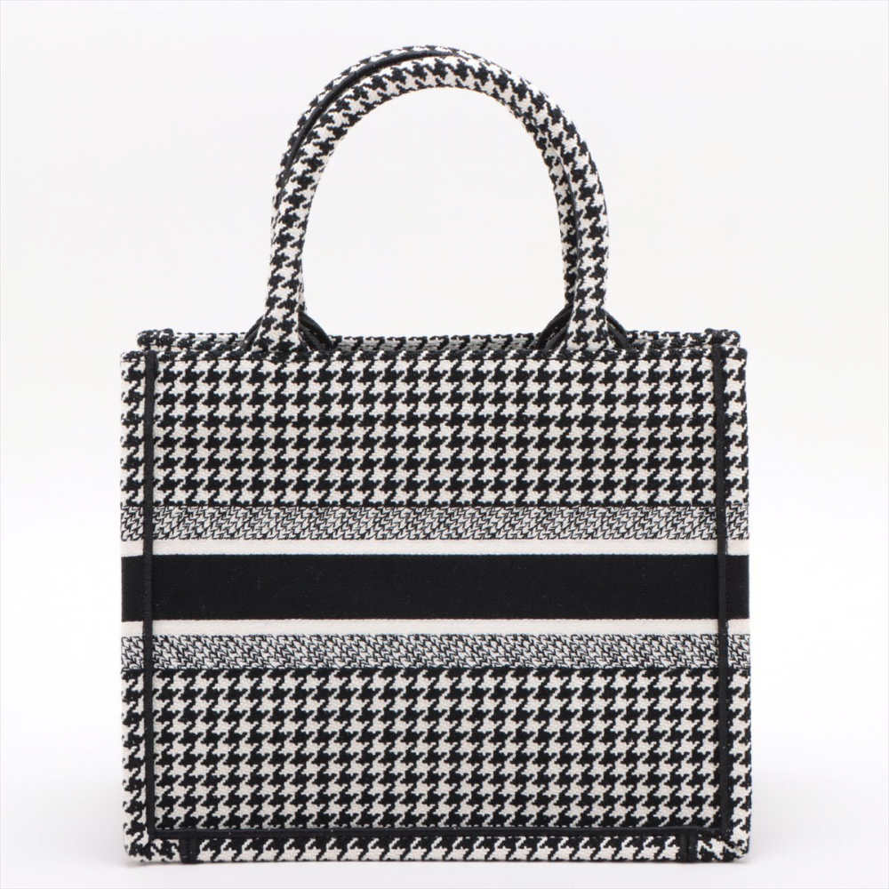 Christian Dior Book Tote Medium Embroidery Canvas Bag Macro Pied-de-Poule Black & White