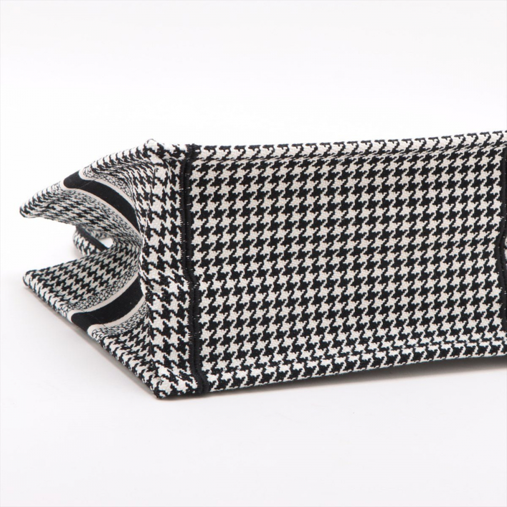 Christian Dior Book Tote Medium Embroidery Canvas Bag Macro Pied-de-Poule Black & White