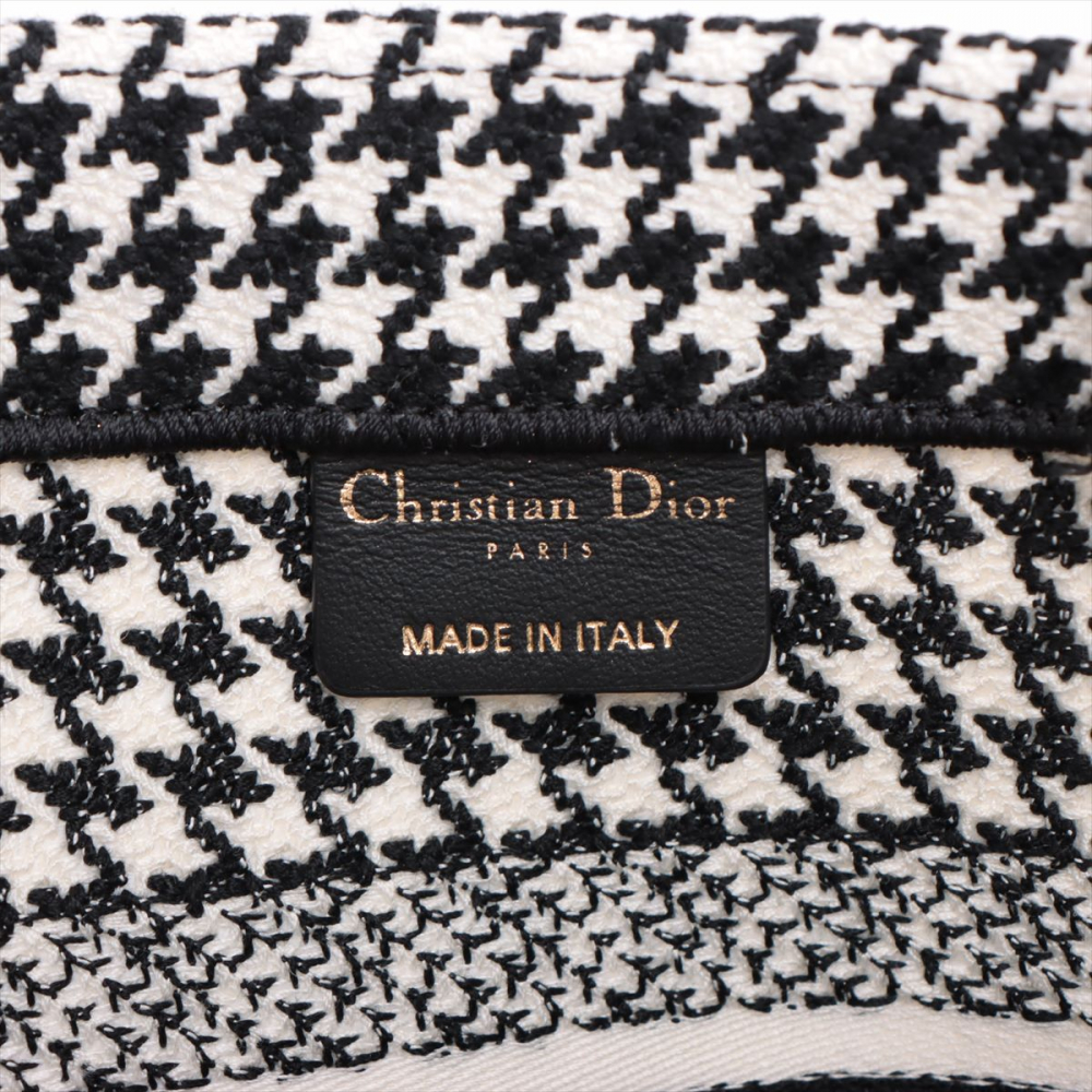 Christian Dior Book Tote Medium Embroidery Canvas Bag Macro Pied-de-Poule Black & White