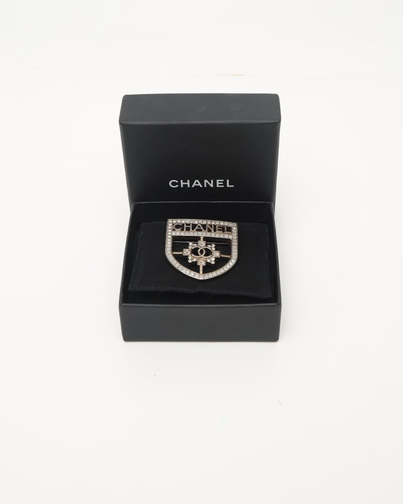 Chanel Crest Emblem Rhinestone Brooch