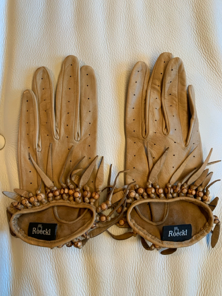 Roeckl Beige Lederhandschuhe mit Dekor