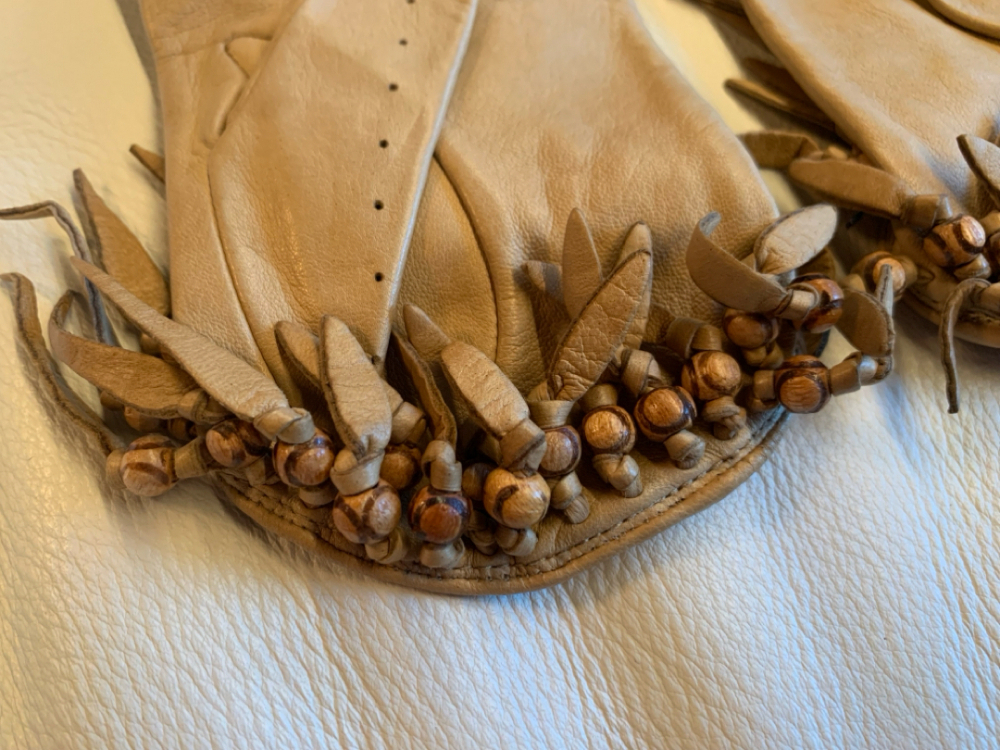 Roeckl Beige Lederhandschuhe mit Dekor