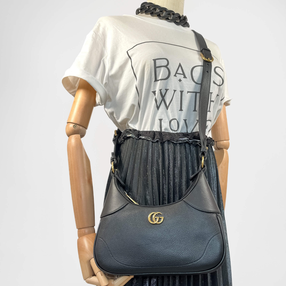 Gucci Aphrodite Small Leather 2-Ways Hobo Shoulder Bag Black